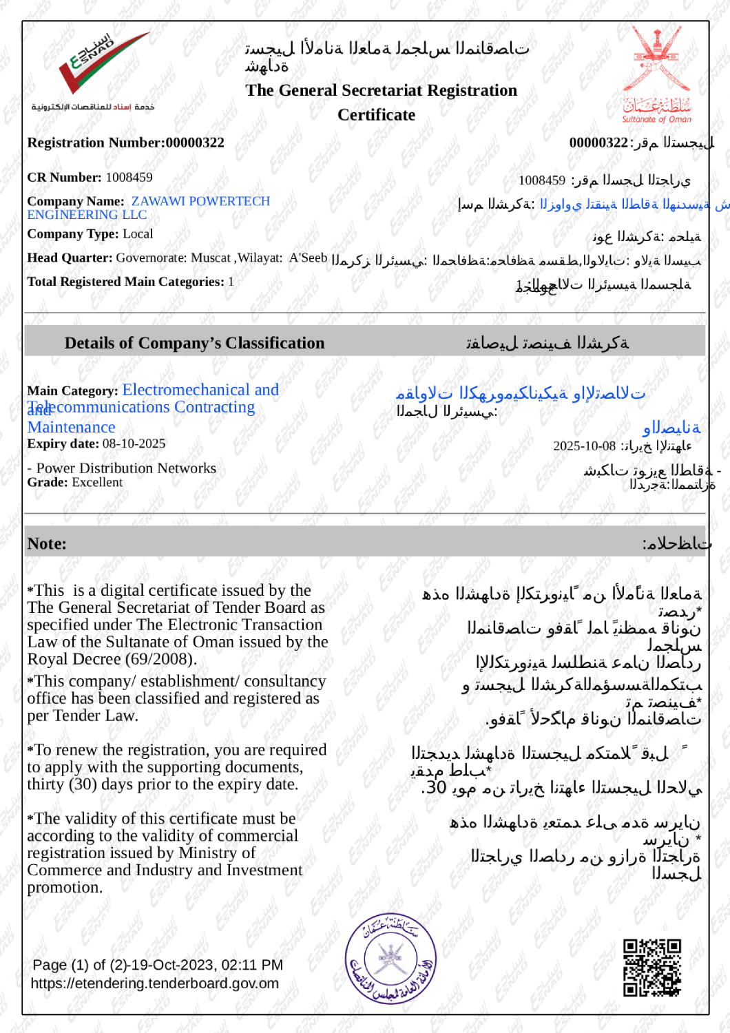 Tender Board Certificate